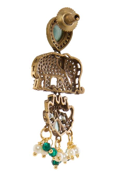 Moh-Maya By Disha Khatri Green Pearls, Stones, Beads Gold Plated Elephant Motif Necklace Set Online at Aza Fashions Moh-Maya By Disha Khatri_Green Pearls, Stones, Beads Gold Plated Elephant Motif Necklace Set _Online_at_Aza_Fashions