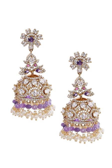 Moh-Maya By Disha Khatri Gold Plated Amethyst Moissanite Jhumkas 