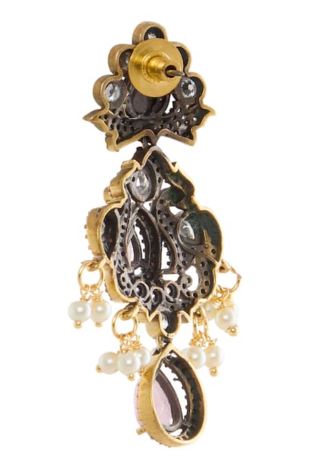 Shop_Moh-Maya By Disha Khatri_Pink Stones, Pearls Victorian Amethyst And Moissanite Necklace Set _Online_at_Aza_Fashions