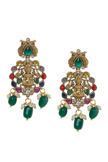 Shop Moh-Maya By Disha Khatri Multi Color Pearls, Stones Goddess Motif Carved Necklace Set Online at Aza Fashions Shop_Moh-Maya By Disha Khatri_Multi Color Pearls, Stones Goddess Motif Carved Necklace Set _Online_at_Aza_Fashions