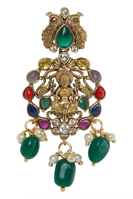 Moh-Maya By Disha Khatri Multi Color Pearls, Stones Goddess Motif Carved Necklace Set at Aza Fashions Moh-Maya By Disha Khatri_Multi Color Pearls, Stones Goddess Motif Carved Necklace Set _at_Aza_Fashions