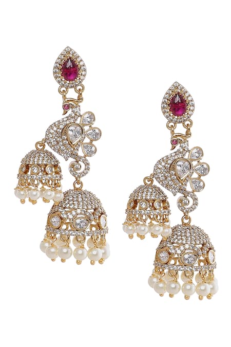 Moh-Maya By Disha Khatri Gold Peacock Motif Jhumkas