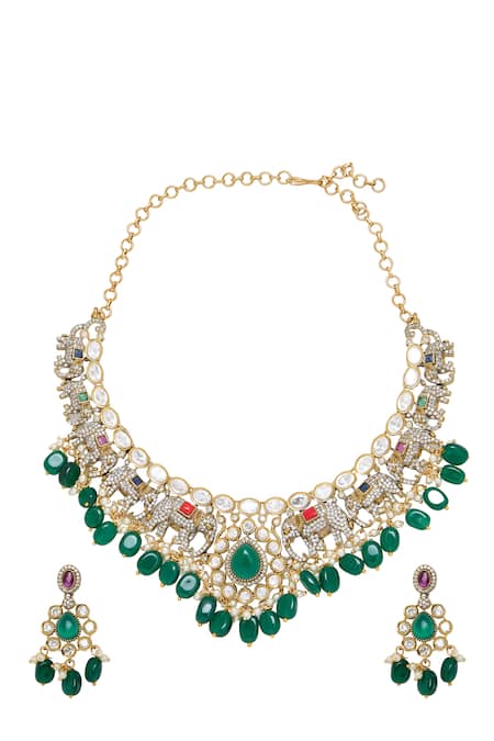 Moh-Maya By Disha Khatri Elephant Motif Necklace & Earrings Set