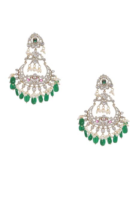 Moh-Maya By Disha Khatri Green Peacock Motif Dangler Earrings
