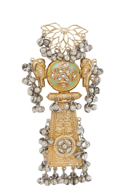 Buy_Moh-Maya By Disha Khatri_Gold Plated Stones, Bows Moissanite Embellished Dangler Earrings _Online_at_Aza_Fashions