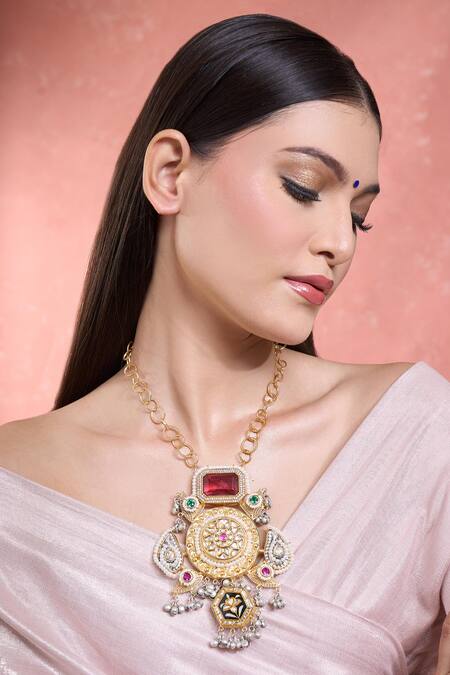 Moh-Maya By Disha Khatri Multi Color Moissanite Stone Long Necklace Online at Aza Fashions Moh-Maya By Disha Khatri_Multi Color Moissanite Stone Long Necklace_Online_at_Aza_Fashions