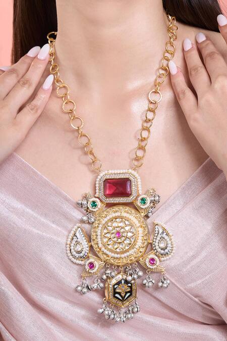 Moh-Maya By Disha Khatri Multi Color Moissanite Stone Long Necklace at Aza Fashions Moh-Maya By Disha Khatri_Multi Color Moissanite Stone Long Necklace_at_Aza_Fashions