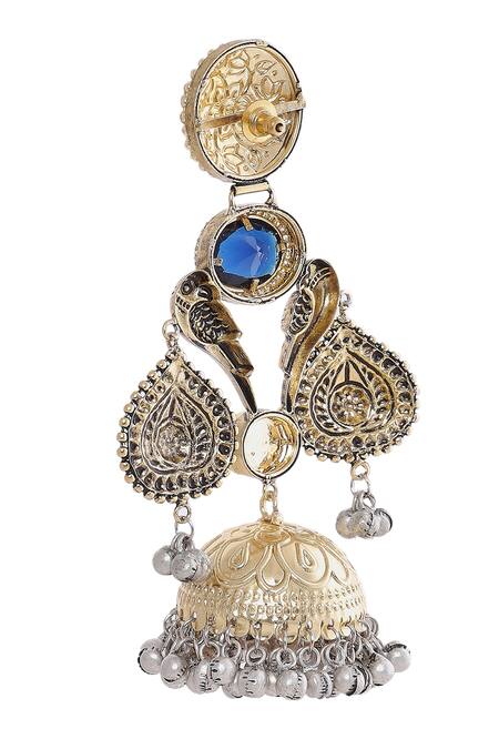 Moh-Maya By Disha Khatri_Multi Color Stones Parrot Carved Motif Jhumkas_Online_at_Aza_Fashions