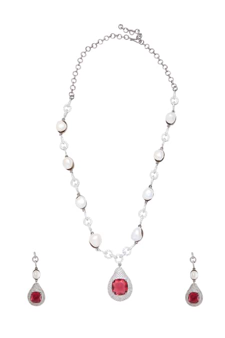 Moh-Maya By Disha Khatri Ruby Stone Pearl Necklace Set