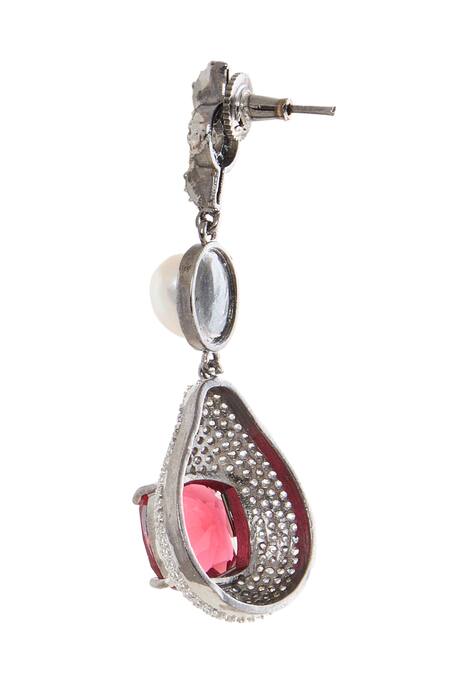 Buy_Moh-Maya By Disha Khatri_Red Pearls, Crystals, Stones Ruby Necklace Set _Online_at_Aza_Fashions