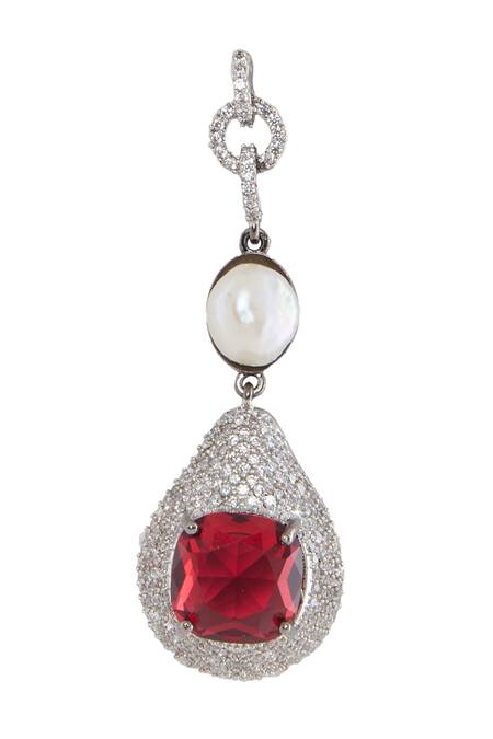 Moh-Maya By Disha Khatri_Red Pearls, Crystals, Stones Ruby Necklace Set _at_Aza_Fashions