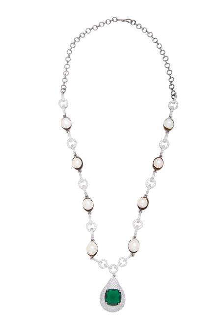 Buy Moh-Maya By Disha Khatri Green Pearls, Crystals, Stones Emerald Necklace Set Online at Aza Fashions Buy_Moh-Maya By Disha Khatri_Green Pearls, Crystals, Stones Emerald Necklace Set _Online_at_Aza_Fashions