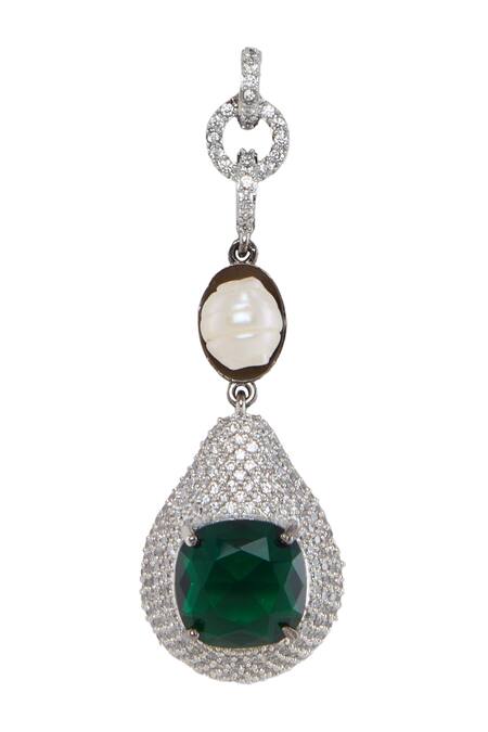 Shop Moh-Maya By Disha Khatri Green Pearls, Crystals, Stones Emerald Necklace Set Online at Aza Fashions Shop_Moh-Maya By Disha Khatri_Green Pearls, Crystals, Stones Emerald Necklace Set _Online_at_Aza_Fashions