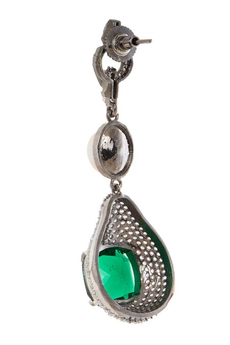 Moh-Maya By Disha Khatri Green Pearls, Crystals, Stones Emerald Necklace Set at Aza Fashions Moh-Maya By Disha Khatri_Green Pearls, Crystals, Stones Emerald Necklace Set _at_Aza_Fashions