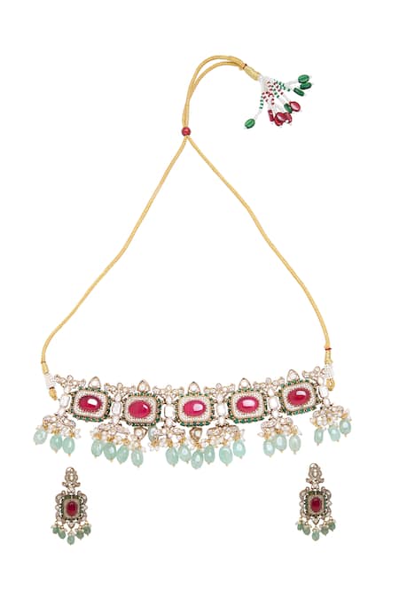 Moh-Maya By Disha Khatri Multi Color Moissanite Choker Necklace Set