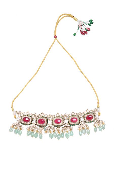 Moh-Maya By Disha Khatri Multi Color Beads, Crystals, Rhinestones Moissanite Choker Necklace Set Online at Aza Fashions Moh-Maya By Disha Khatri_Multi Color Beads, Crystals, Rhinestones Moissanite Choker Necklace Set _Online_at_Aza_Fashions