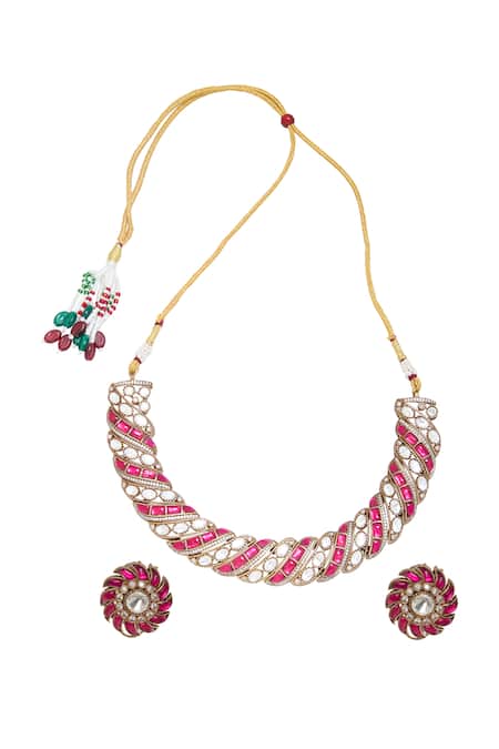 Moh-Maya By Disha Khatri Gold Plated Ruby Choker & Earrings Set