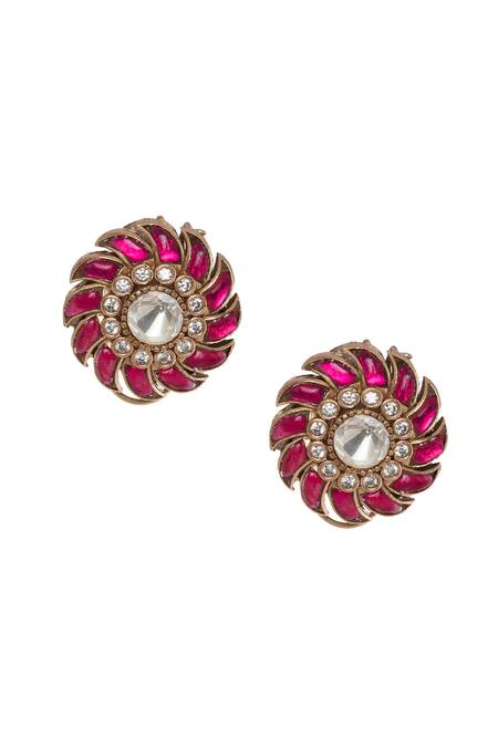 Moh-Maya By Disha Khatri Gold Plated Crystals, Stones Ruby Choker And Earrings Set Online at Aza Fashions Moh-Maya By Disha Khatri_Gold Plated Crystals, Stones Ruby Choker And Earrings Set _Online_at_Aza_Fashions