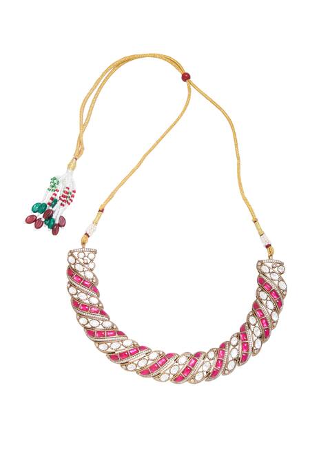 Buy Moh-Maya By Disha Khatri Gold Plated Crystals, Stones Ruby Choker And Earrings Set Online at Aza Fashions Buy_Moh-Maya By Disha Khatri_Gold Plated Crystals, Stones Ruby Choker And Earrings Set _Online_at_Aza_Fashions