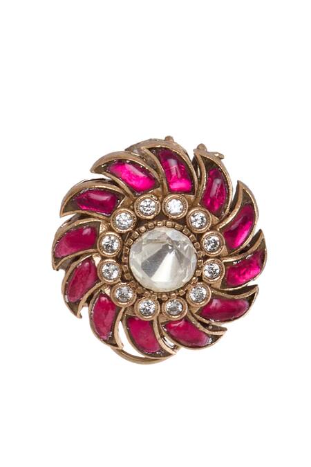 Shop Moh-Maya By Disha Khatri Gold Plated Crystals, Stones Ruby Choker And Earrings Set Online at Aza Fashions Shop_Moh-Maya By Disha Khatri_Gold Plated Crystals, Stones Ruby Choker And Earrings Set _Online_at_Aza_Fashions