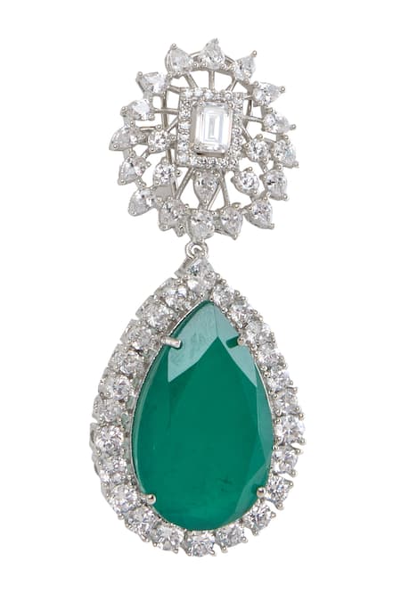 Shop_Moh-Maya By Disha Khatri_Green Crystals, Stones Emerald And Cubic Zirconia Choker Set _Online_at_Aza_Fashions