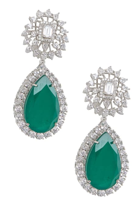 Buy_Moh-Maya By Disha Khatri_Green Crystals, Stones Emerald And Cubic Zirconia Choker Set 