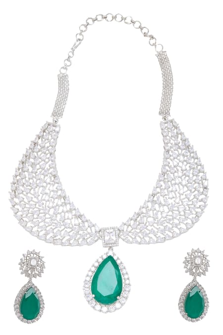 Moh-Maya By Disha Khatri Emerald & Cubic Zirconia Choker Set 