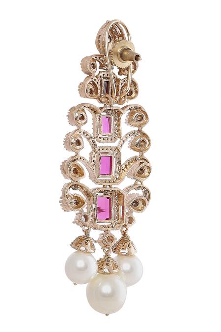 Buy Moh-Maya By Disha Khatri Pink Pearls, Crystals, Cut Work Ruby And Embellished Danglers Online at Aza Fashions Buy_Moh-Maya By Disha Khatri_Pink Pearls, Crystals, Cut Work Ruby And Embellished Danglers _Online_at_Aza_Fashions