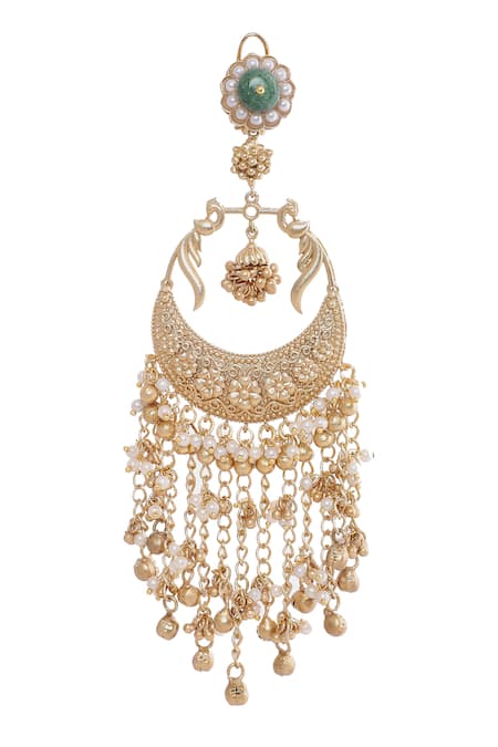 Shop_Moh-Maya By Disha Khatri_Gold Plated Floral Motif Chandbalis _Online_at_Aza_Fashions