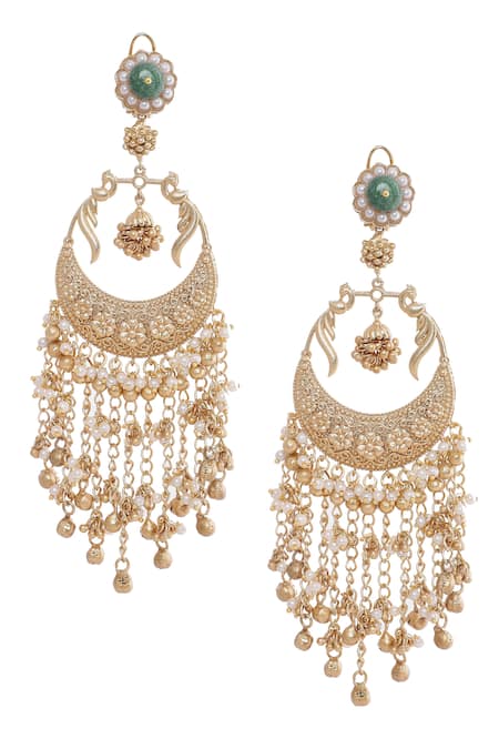 Shop_Moh-Maya By Disha Khatri_Gold Plated Floral Motif Chandbalis _at_Aza_Fashions