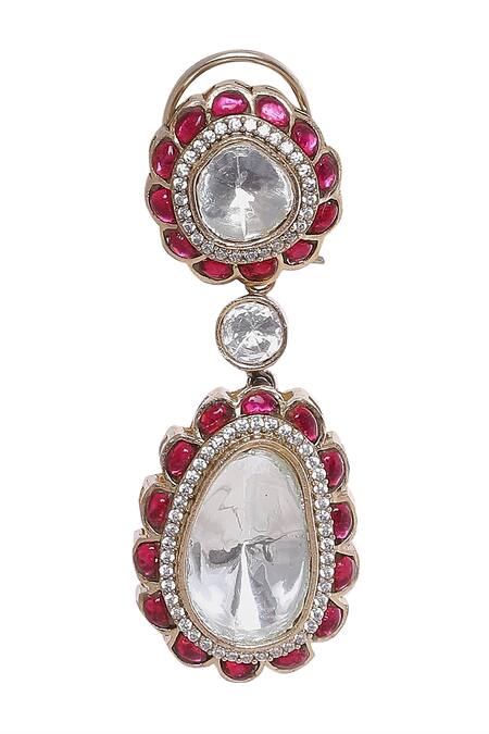 Buy Moh-Maya By Disha Khatri White Pearls, Crystals, Rhinestones Moissanite And Ruby Embellished Danglers Online at Aza Fashions Buy_Moh-Maya By Disha Khatri_White Pearls, Crystals, Rhinestones Moissanite And Ruby Embellished Danglers _Online_at_Aza_Fashions