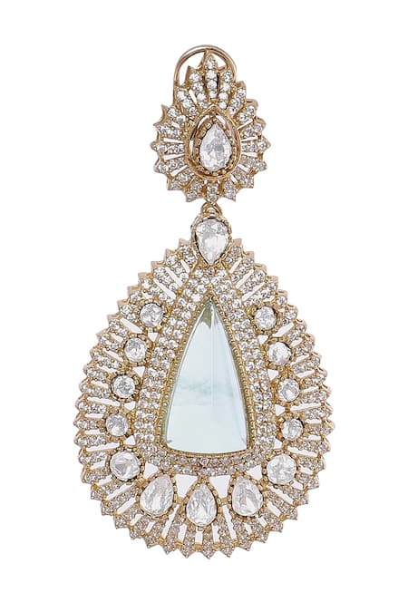 Moh-Maya By Disha Khatri_Gold Plated Pearls, Crystals, Diamonds Moissanite And Emerald Danglers _Online_at_Aza_Fashions