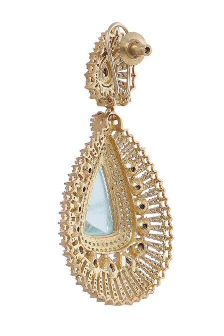 Buy_Moh-Maya By Disha Khatri_Gold Plated Pearls, Crystals, Diamonds Moissanite And Emerald Danglers _Online_at_Aza_Fashions