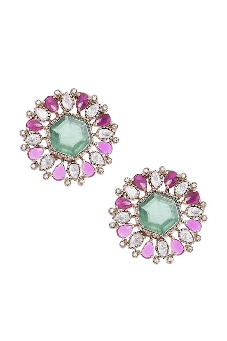 Moh-Maya By Disha Khatri Floral Motif Studs with Multi Color Embellishments