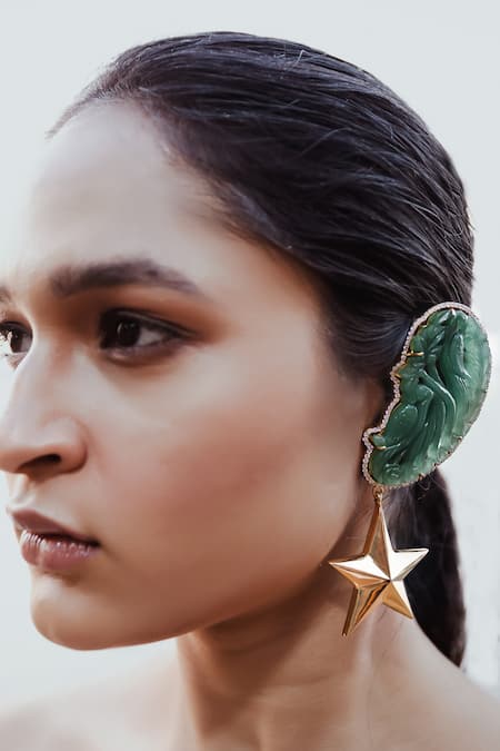 Goddess Of Glocal Gold Plated Aventurine Ear Cuff Earrings 