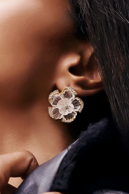 Goddess Of Glocal Gold Plated Handcarved Quartz Stud Earrings 