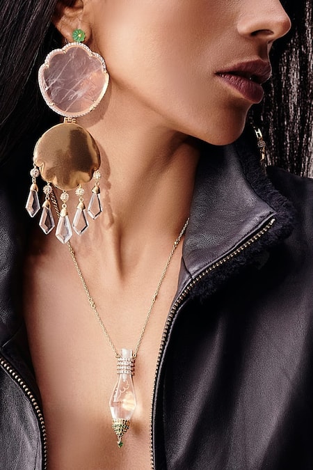 Goddess Of Glocal Gold Plated Ishq Clear Quartz Pendant Necklace 