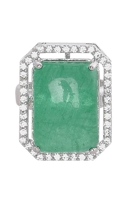 Shop Moh-Maya By Disha Khatri Green Zari, Stones Zircon Embellished Ring at Aza Fashions Shop_Moh-Maya By Disha Khatri_Green Zari, Stones Zircon Embellished Ring _at_Aza_Fashions