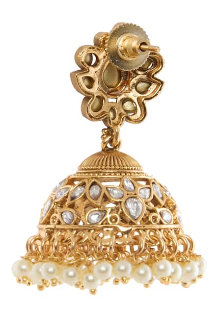 Shop_Moh-Maya By Disha Khatri_Gold Plated Pearls, Beads, Diamonds Floral Moissanite Stone Necklace Set _Online_at_Aza_Fashions