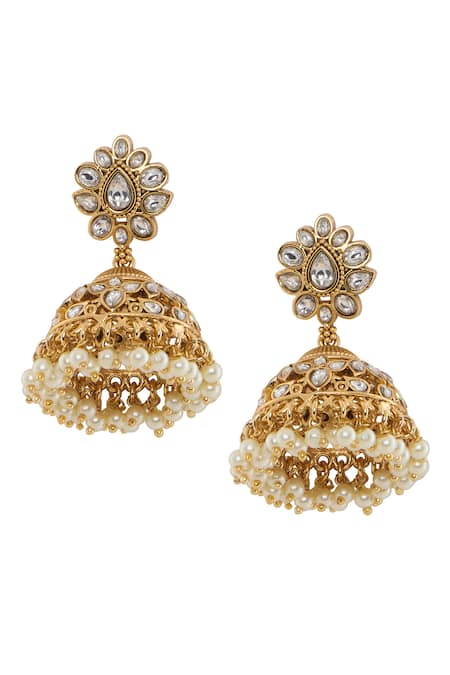 Moh-Maya By Disha Khatri_Gold Plated Pearls, Beads, Diamonds Floral Moissanite Stone Necklace Set _at_Aza_Fashions