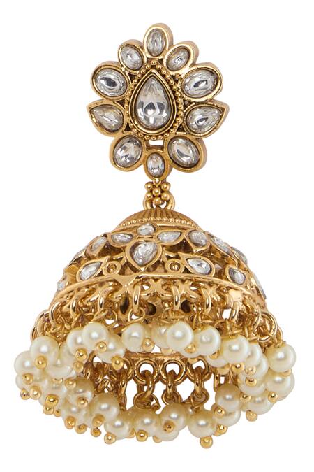 Buy_Moh-Maya By Disha Khatri_Gold Plated Pearls, Beads, Diamonds Floral Moissanite Stone Necklace Set 