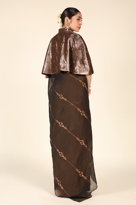 Nirjara Copper Flower Embroidered Cape 