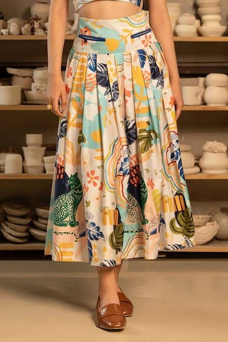 Zilaire Multi Color Cotton Tropical Print Crop Top And Skirt Online at Aza Fashions Zilaire_Multi Color Cotton Tropical Print Crop Top And Skirt _Online_at_Aza_Fashions