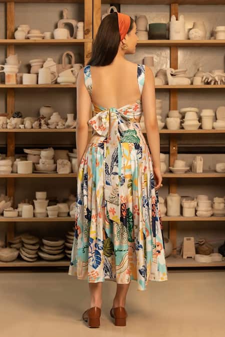 Zilaire Multi Color Tropical Print Crop Top & Skirt 