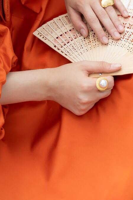 Buy Zilaire Orange Cotton Applique One Shoulder Midi Dress With Floral Belt Buy_Zilaire_Orange Cotton Applique One Shoulder Midi Dress With Floral Belt