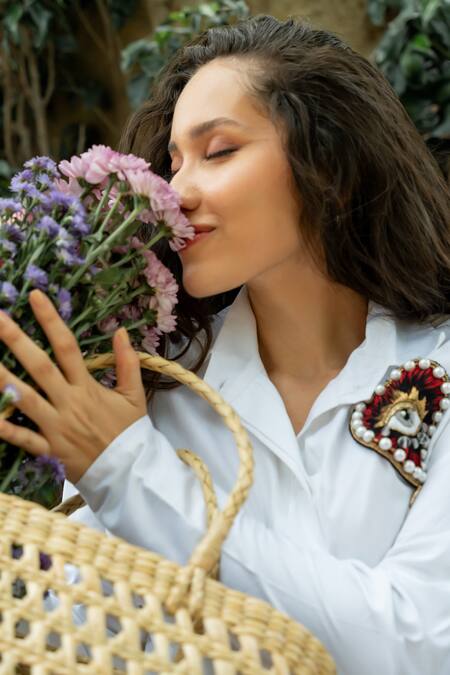 Zilaire White Cotton Embroidery, Beads Collared Heart And Eye Embellished Shirt Dress at Aza Fashions Zilaire_White Cotton Embroidery, Beads Collared Heart And Eye Embellished Shirt Dress _at_Aza_Fashions