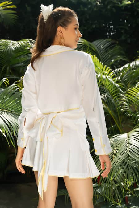 Shop Zilaire White Cotton Embroidery Collared Heart Shirt And Mini Skirt Set at Aza Fashions Shop_Zilaire_White Cotton Embroidery Collared Heart Shirt And Mini Skirt Set _at_Aza_Fashions