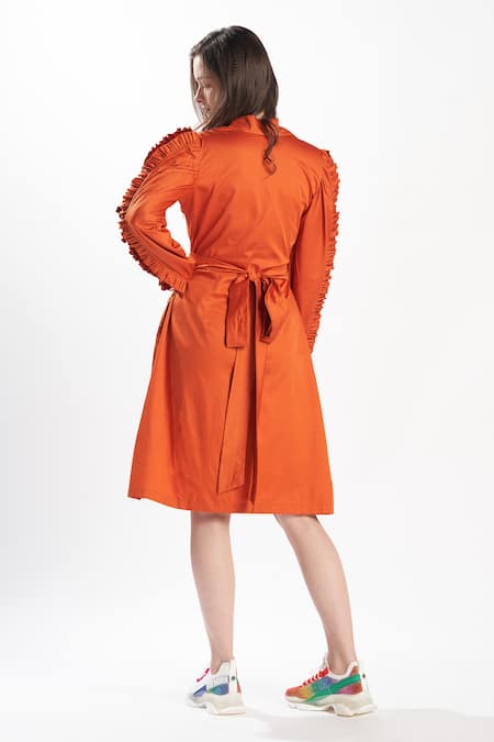 Zilaire Rust Orange Plain Wrap Dress 