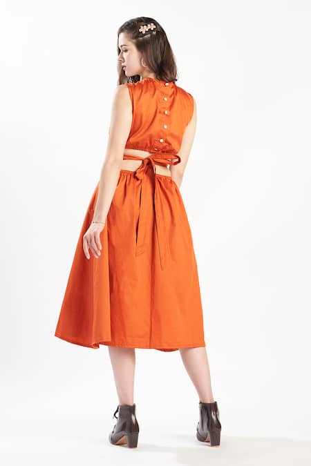 Zilaire Embroidered Cut-Out Back Tie Dress 