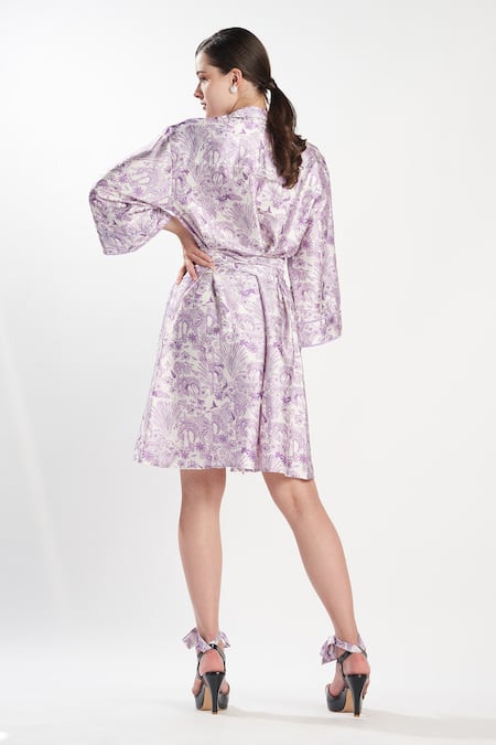 Zilaire Lilac Jungle Pattern Shirt Dress 